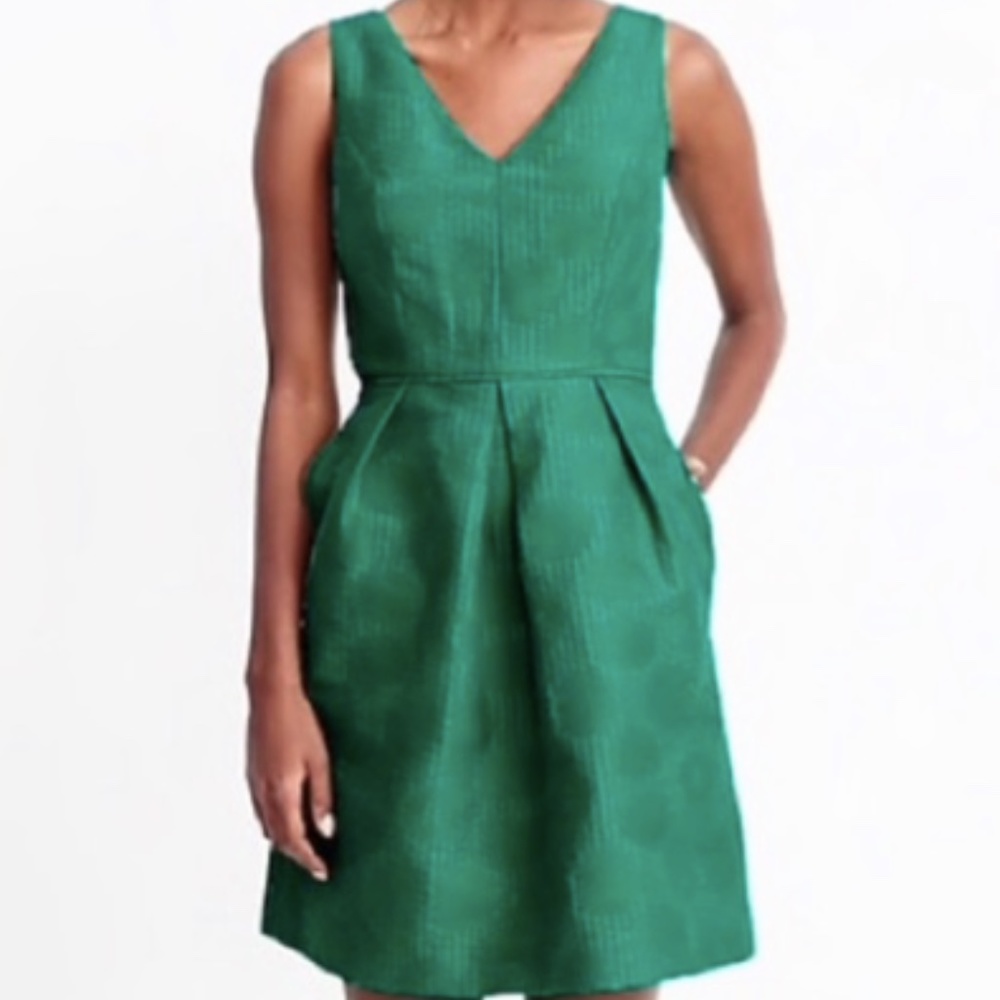 JCREW emerald jacquard dot dress